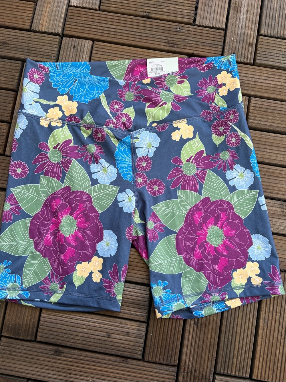 SO Floral Bike Shorts — Navy with Blue, Magenta & Green